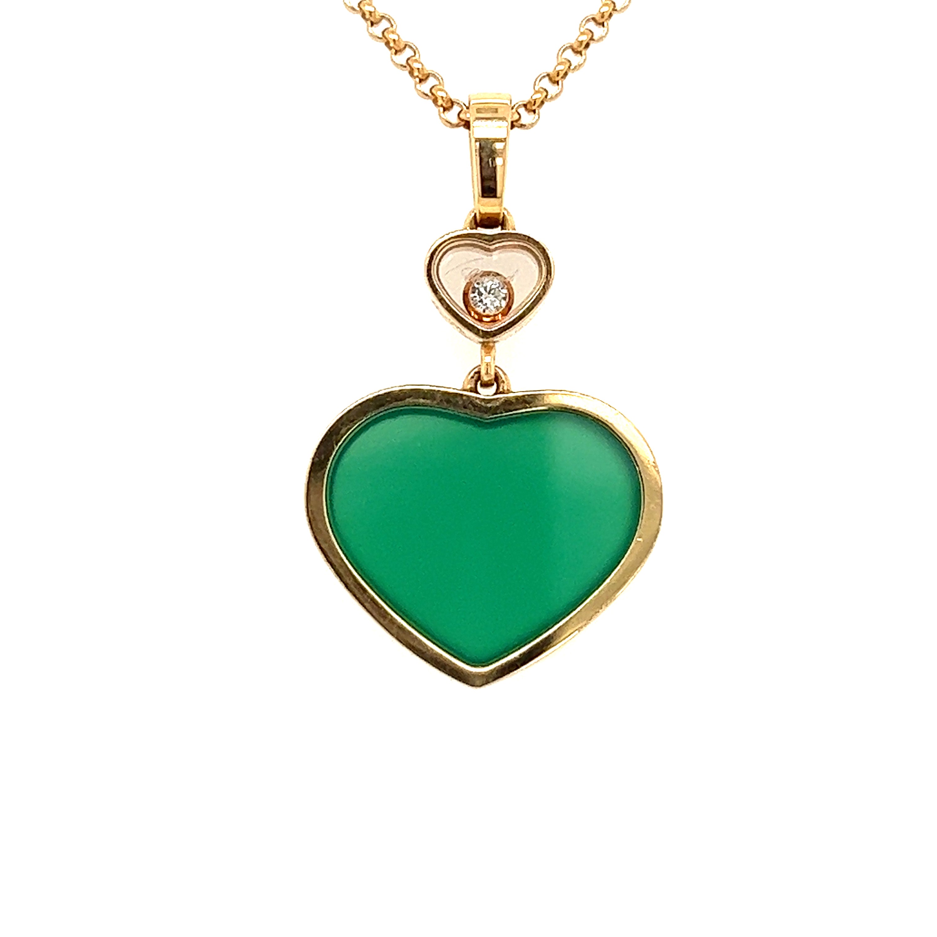 Pre Owned Chopard 18K Rose Happy Gold Heart Pendant with Green