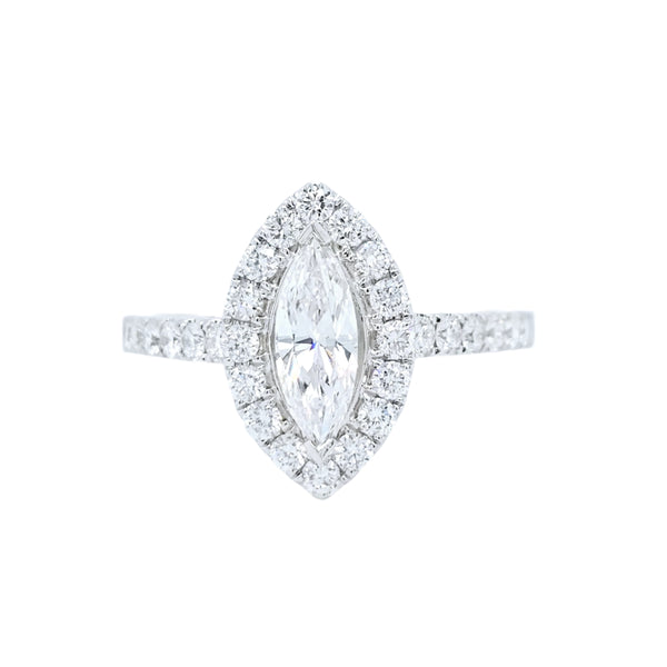 18k White Gold 0.50ct Marquise Diamond Halo Engagement Ring