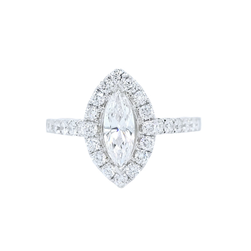 18k White Gold 0.50ct Marquise Diamond Halo Engagement Ring