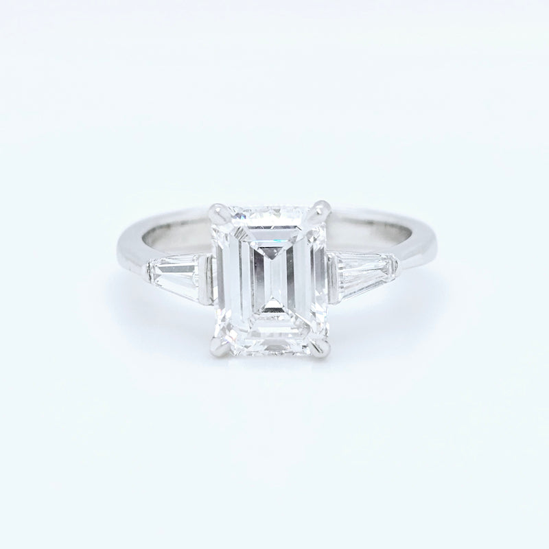 Platinum Emerald-Cut Diamond Three-Stone Engagement Ring – 1.57ct E/VVS1