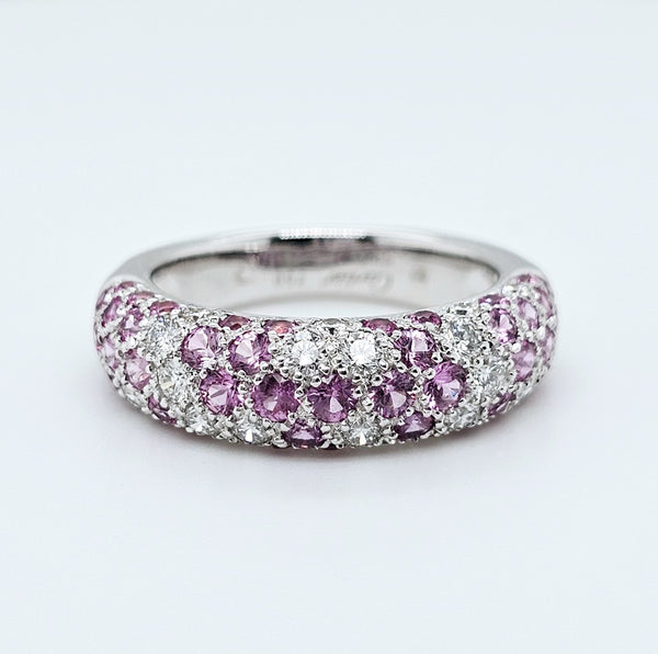 Pre-Owned Etincelle De Cartier Ring – 18k White Gold, Round Brilliant Cut Diamonds & Pink Sapphire