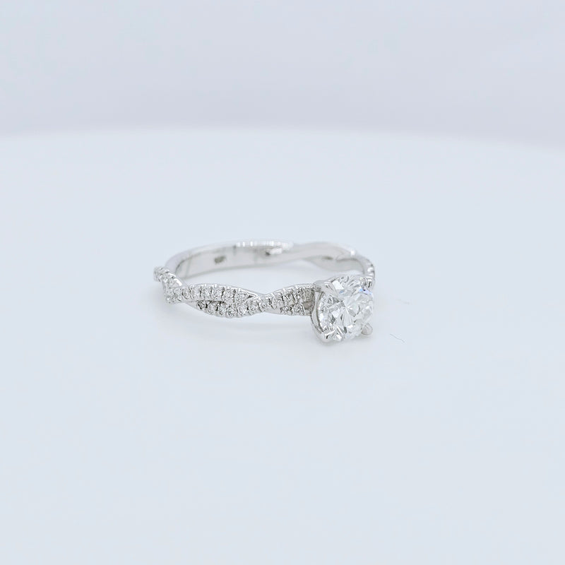 Solitaire engagement ring |  Twisted band engagement ring | 18k white gold wedding ring