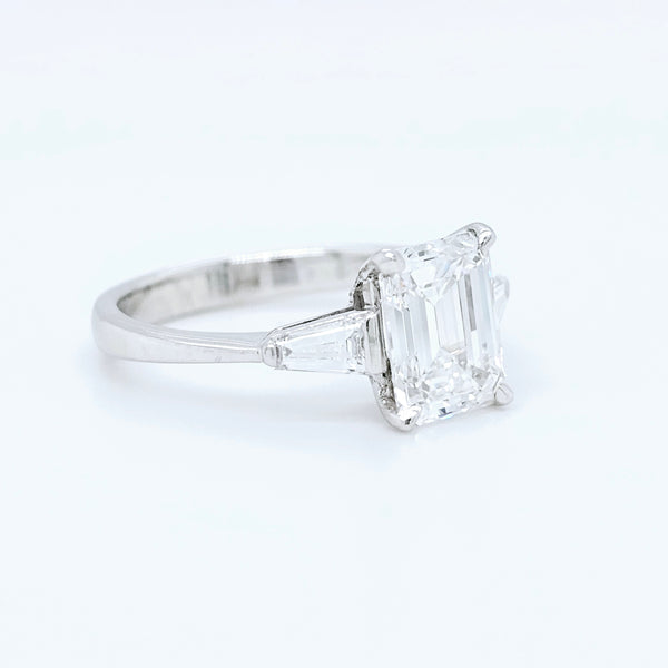 Platinum Emerald-Cut Diamond Three-Stone Engagement Ring – 1.57ct E/VVS1