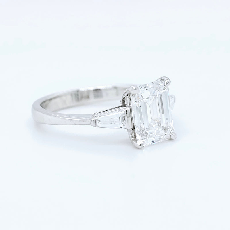 Platinum Emerald-Cut Diamond Three-Stone Engagement Ring – 1.57ct E/VVS1