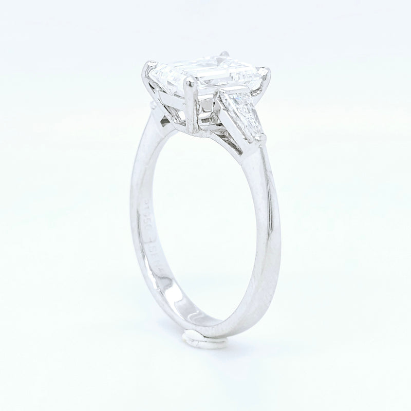 Platinum Emerald-Cut Diamond Three-Stone Engagement Ring – 1.57ct E/VVS1