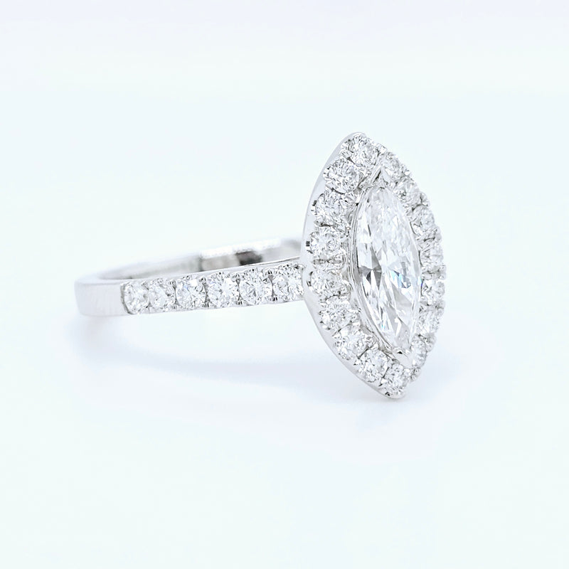 18k White Gold 0.50ct Marquise Diamond Halo Engagement Ring