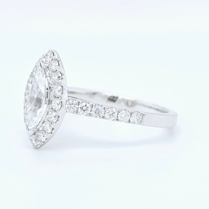 18k White Gold 0.50ct Marquise Diamond Halo Engagement Ring