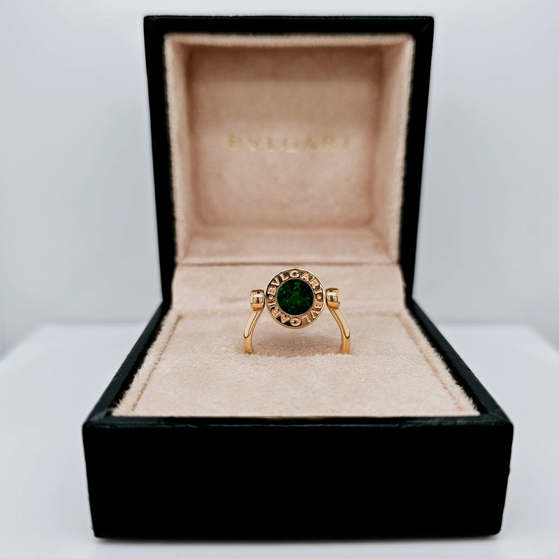 Pre-Owned BVLGARI Flip Ring - Jade & Diamond 18k Rose Gold