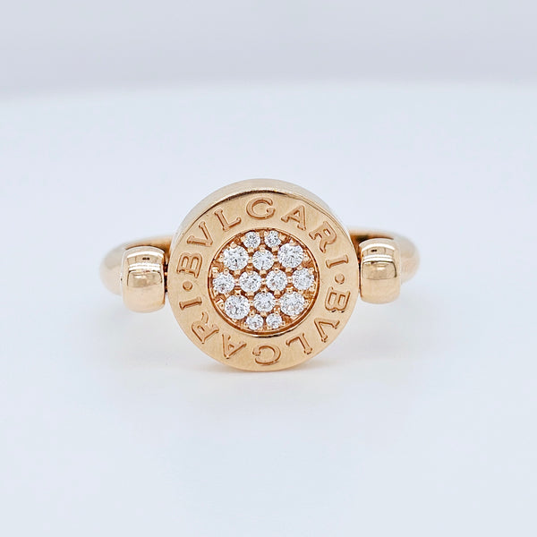 Pre-Owned BVLGARI Flip Ring - Jade & Diamond 18k Rose Gold