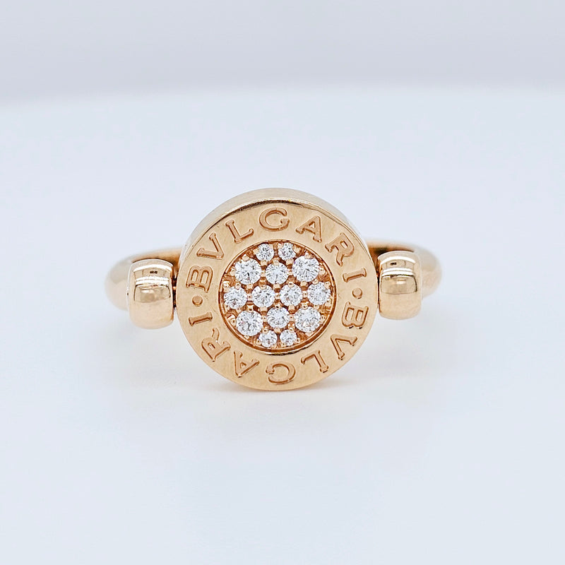 Pre-Owned BVLGARI Flip Ring - Jade & Diamond 18k Rose Gold