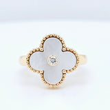 Pre-Owned Van Cleef & Arpels Vintage Alhambra Mother of Pearl Ring – 18k Yellow Gold & 0.06ct Diamond