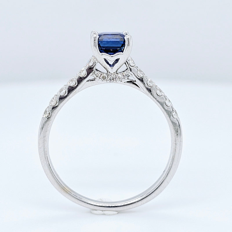 18k White Gold Blue Sapphire & Diamond Cathedral Engagement Ring – 0.83ct Sapphire, 0.20ct