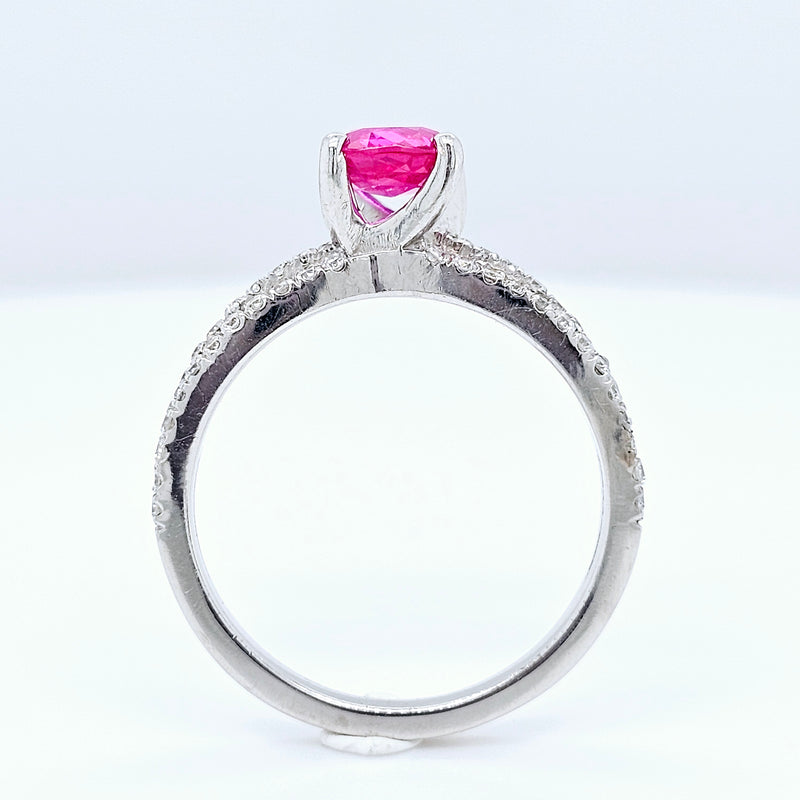 18k White Gold Ruby & Diamond Engagement Ring – 0.70ct Ruby, 0.50ct F/VS1 Diamonds