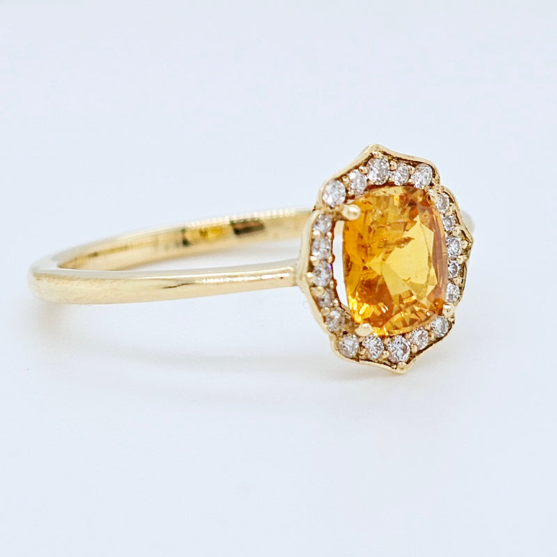 18k Yellow Gold Yellow Sapphire & Diamond Halo Engagement Ring – 1.90ct Sapphire, 0.15ct F/VS1 Diamonds