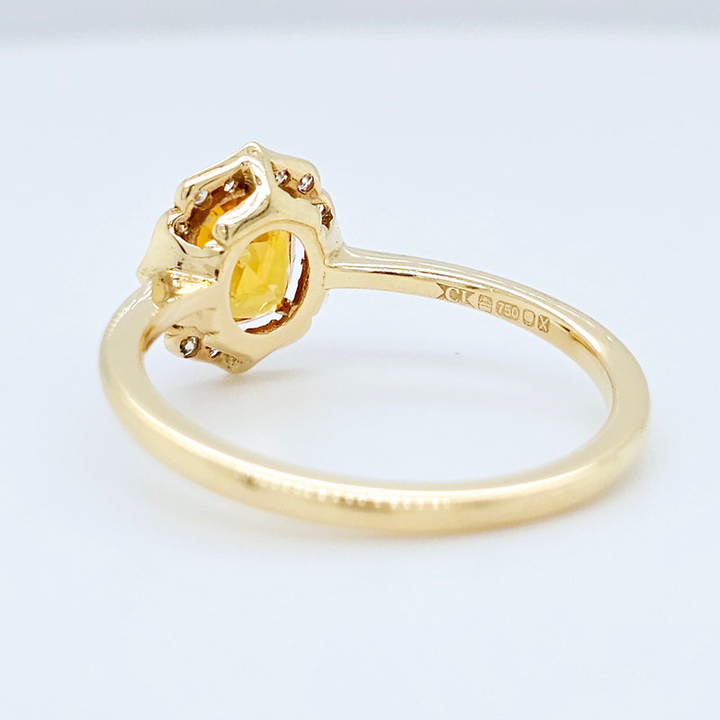 18k Yellow Gold Yellow Sapphire & Diamond Halo Engagement Ring – 1.90ct Sapphire, 0.15ct F/VS1 Diamonds