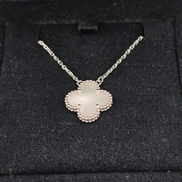 Pre-Owned Van Cleef & Arpels Vintage Alhambra Pendant Necklace – 18ct White Gold & Mother of Pearl