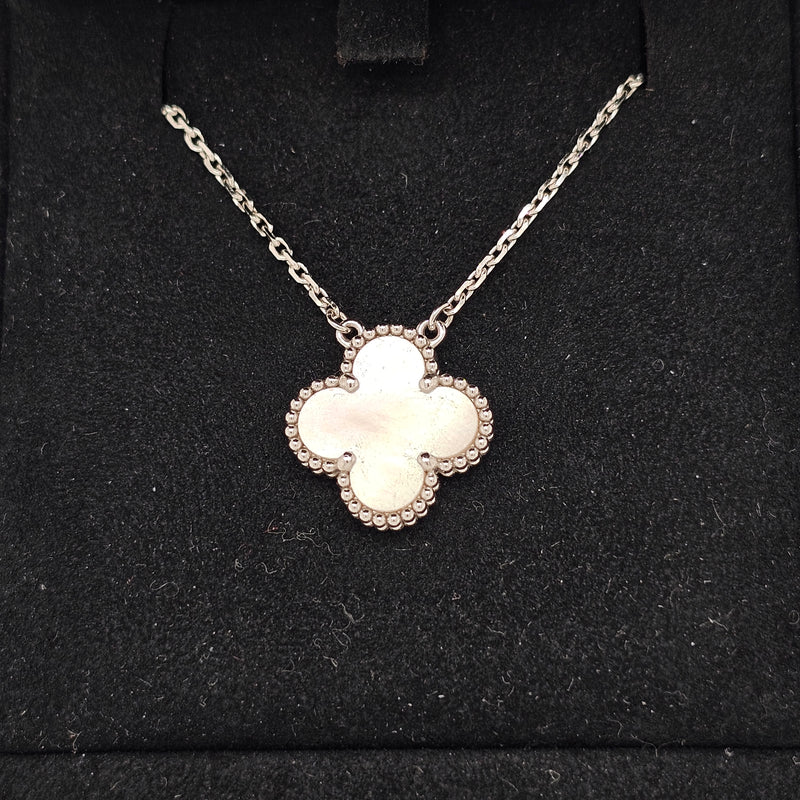 Pre-Owned Van Cleef & Arpels Vintage Alhambra Pendant Necklace – 18ct White Gold & Mother of Pearl