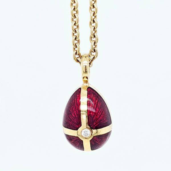 Pre-Owned Fabergé Red Enamel Egg Diamond Pendant Necklace – 18ct Yellow Gold