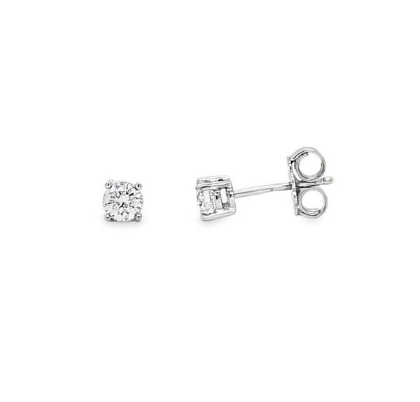 0.56ct Round Cut Natural Diamond Stud Earrings, 18ct White Gold