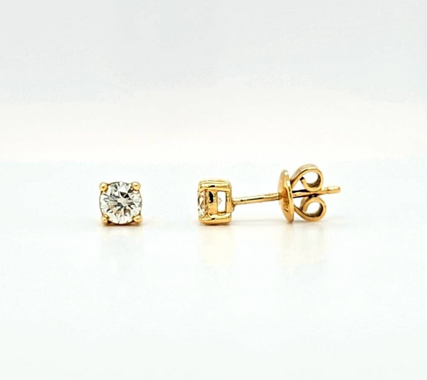 0.62ct Round Cut Natural Diamond Stud Earrings, 18ct Yellow Gold
