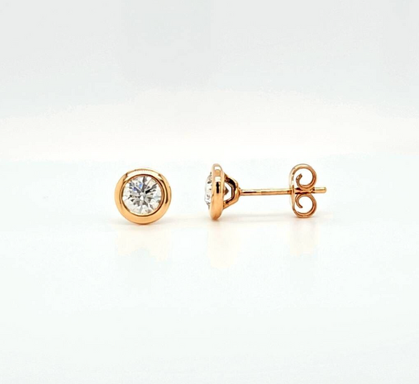 0.80ct Round Cut Natural Diamond Stud Earrings, 18ct Rose Gold