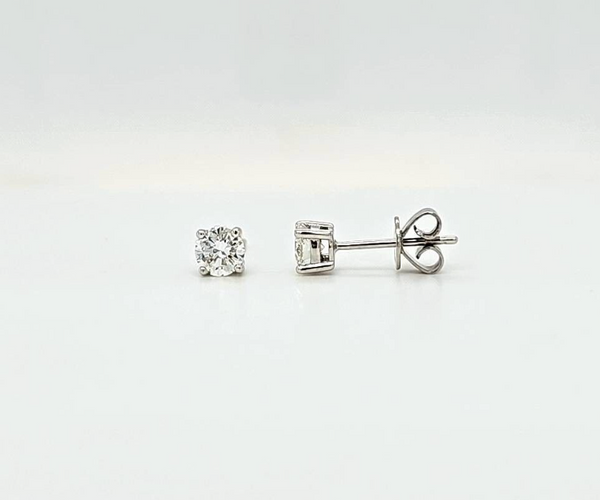 1.01ct Round Cut Natural Diamond Stud Earrings, 18ct White Gold