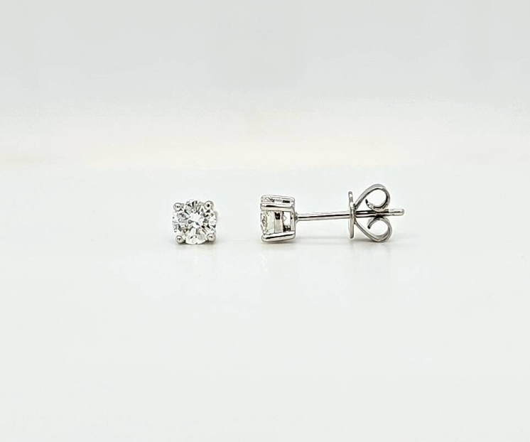 1.01ct Round Cut Natural Diamond Stud Earrings, 18ct White Gold