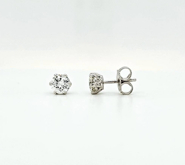 1.00ct Round Cut Natural Diamond Stud Earrings, 18ct White Gold