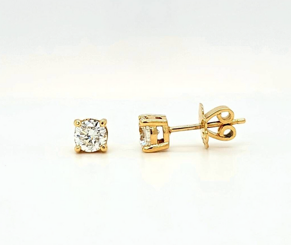 1.04ct Round Cut Natural Diamond Stud Earrings, 18ct Yellow Gold