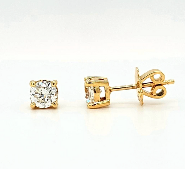 1.04ct Round Cut Natural Diamond Stud Earrings, 18ct Yellow Gold