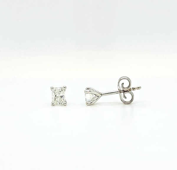 0.70ct Radiant Cut Natural Diamond Stud Earrings, 18ct White Gold