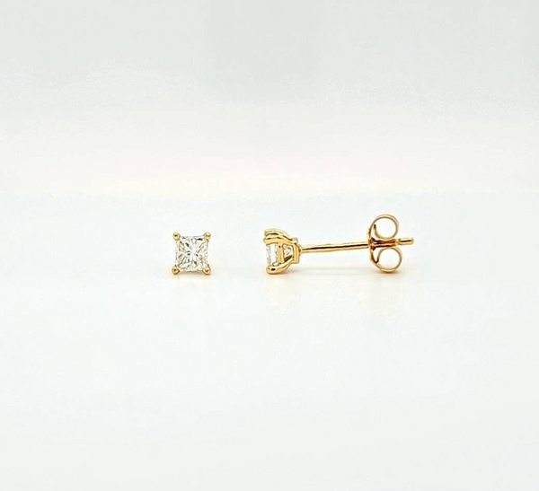 0.50ct Princess Cut Natural Diamond Stud Earrings, 18ct Yellow Gold