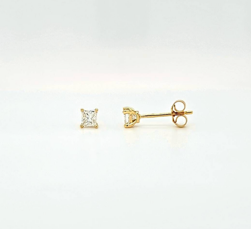 0.50ct Princess Cut Natural Diamond Stud Earrings, 18ct Yellow Gold