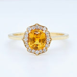 18k Yellow Gold Yellow Sapphire & Diamond Halo Engagement Ring – 1.90ct Sapphire, 0.15ct F/VS1 Diamonds